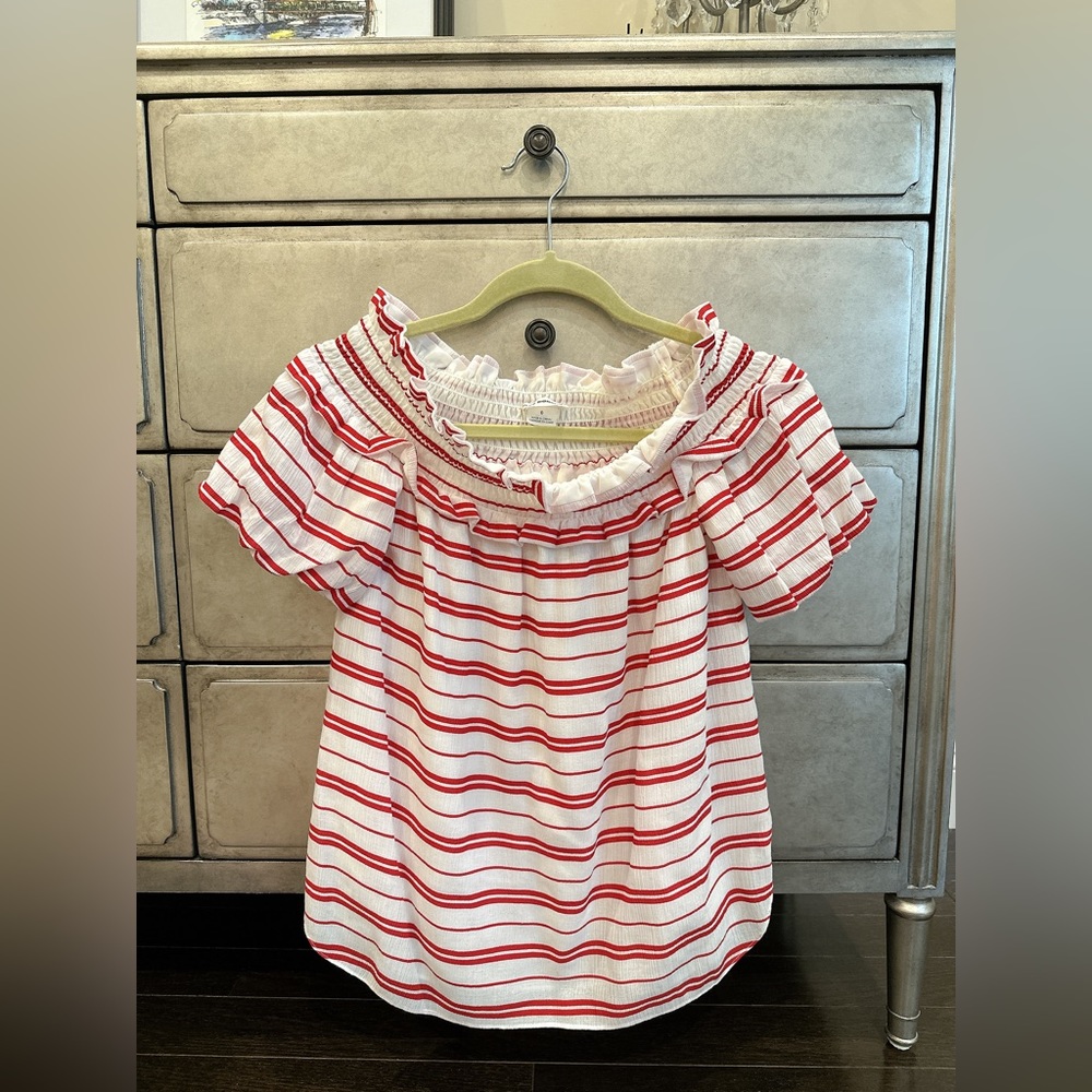 Club Monaco off shoulder red/ white striped top